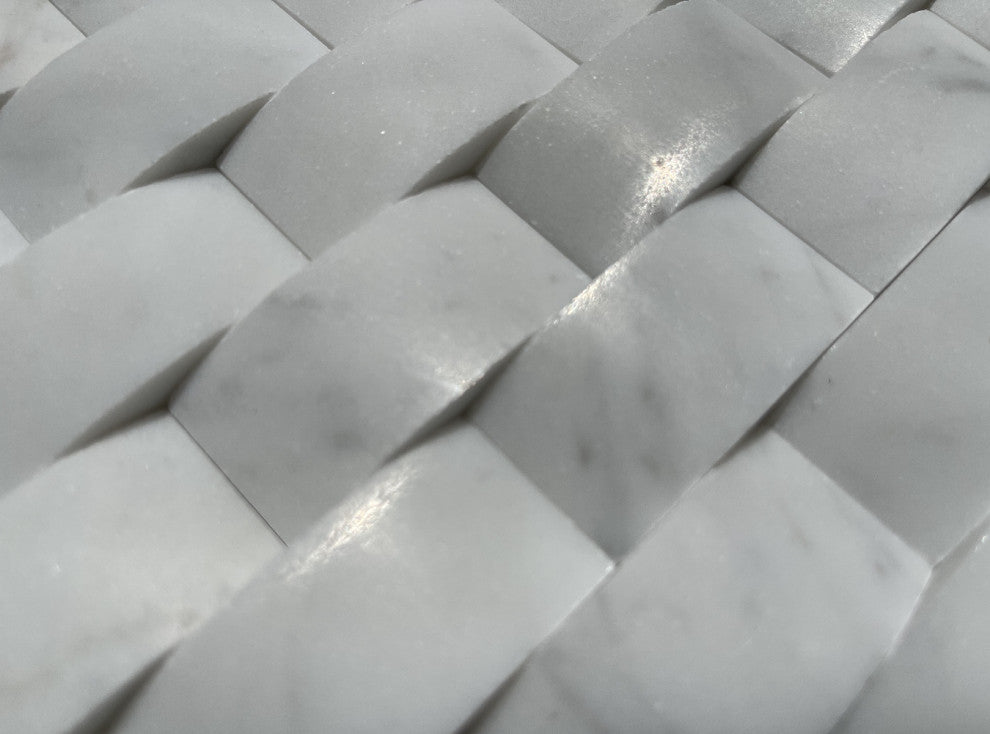 Carrara Marble 3D Cambered 1x2 Arched Mosaic Tile Honed Venato Carrera, 1 sheet
