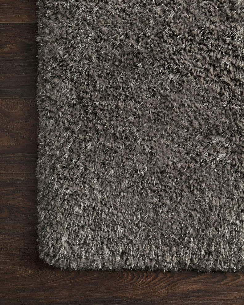 Hand Tufted Polyester Mila Shag Area Rug by Loloi II, Charcoal, 5'x7'6"