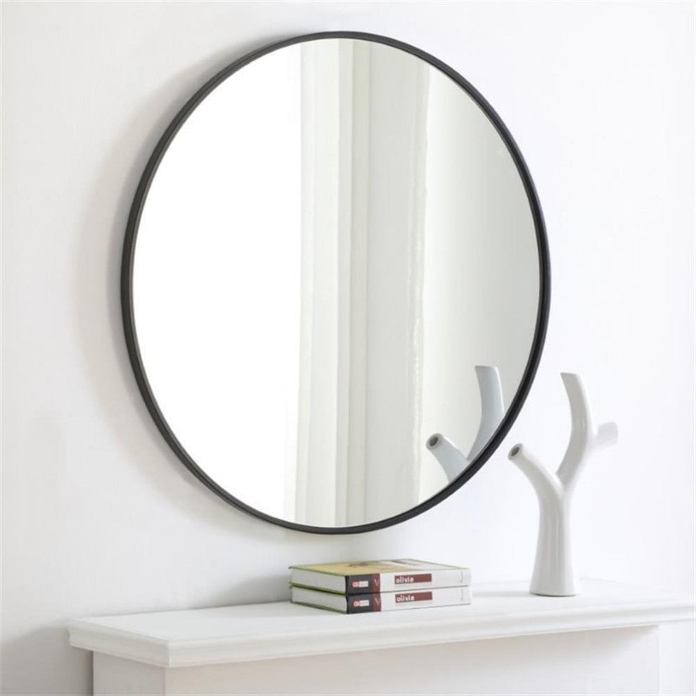 Elegant Decor Eternity 32" Round Metal Frame Mirror in Black