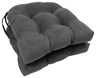 16" Solid Microsuede U-shaped Tufted Chair Cushions, Set of 2, Steel Gray