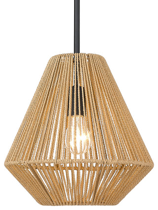 Golden Lighting 6937-M Valentina 12"W Cage Pendant - Matte Black / Natural