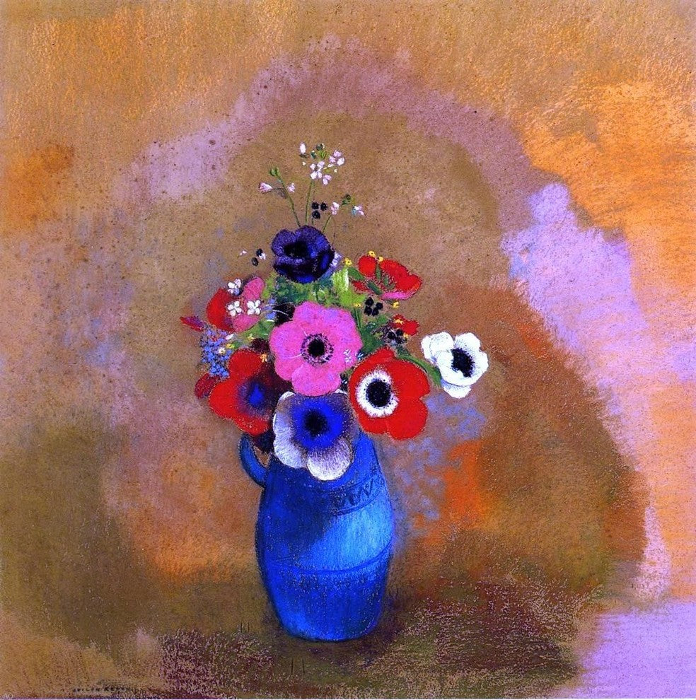 Odilon Redon Anemonies in a Blue Vase, Gallery Wrapped Canvas Print, 20"x20"