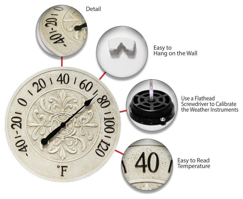 Blanc Fleur Indoor/Outdoor Decorative Wall Thermometer 15"