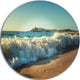 Stormy Waves Hitting Beach Sand, Modern Beach Disc Metal Wall Art, 23"