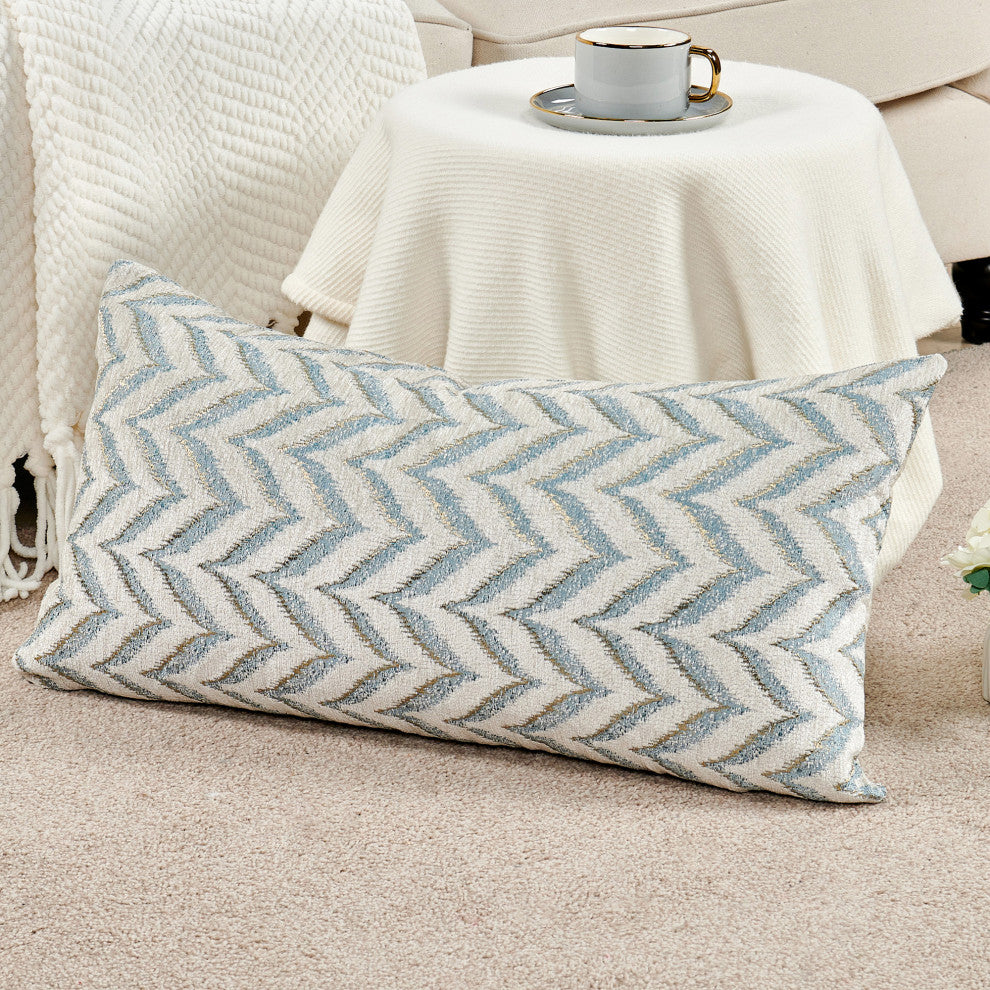Jacquard Chenille Pillow Covers, 2-Piece Set, Light Blue, 14"x26"