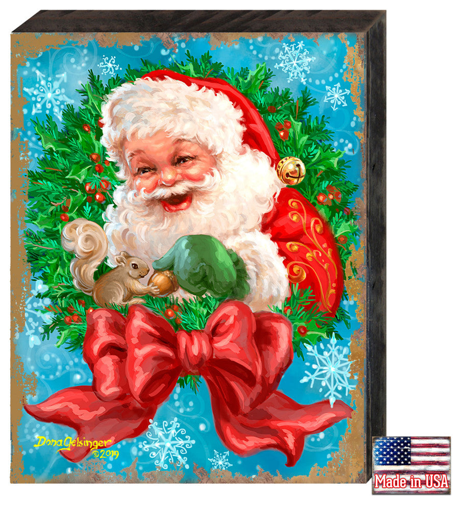 Santa Bow Wreath Wooden Block, 36 X 24