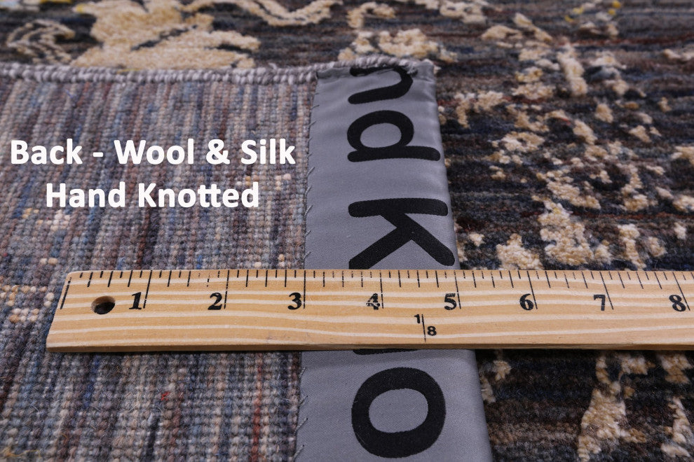 2' 6" X 14' 4" Runner Modern Wool and Silk Handmade Rug Q11838