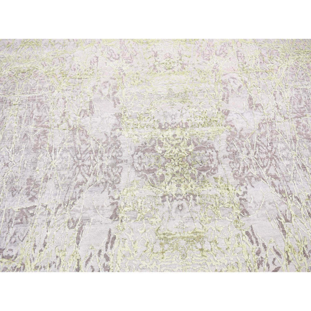 Light Gray Hand Knotted Wool And Silk Transitional/Modern Design Rug, 9'x11'9"