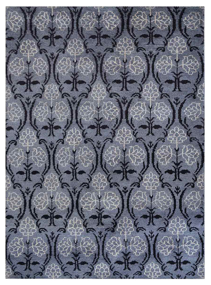 Hand Knotted Silk Area Rug Floral Gray Black
