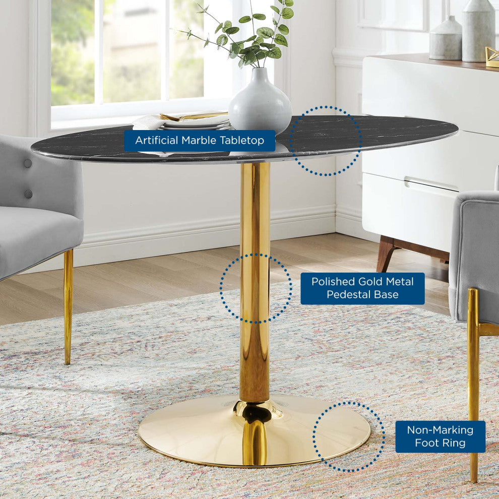 Verne 48" Artificial Marble Dining Table Gold Black