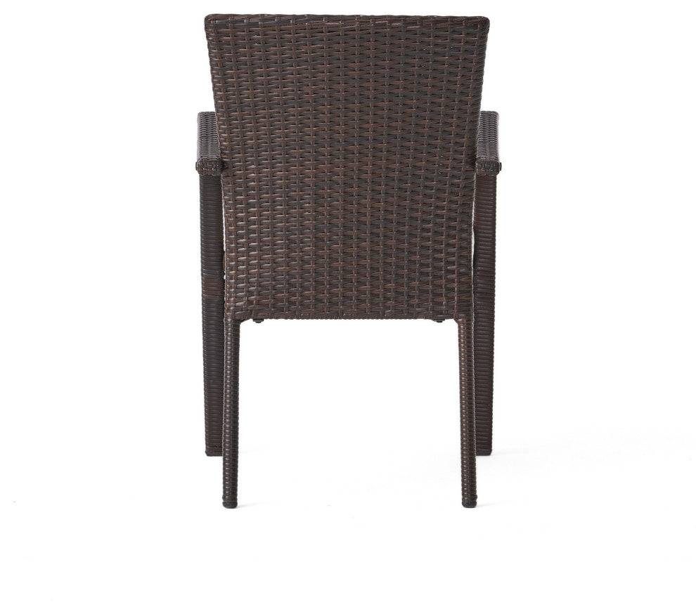 GDF Studio Melba Outdoor Wicker Dining Chairs With Beige Cushions, Set of 2