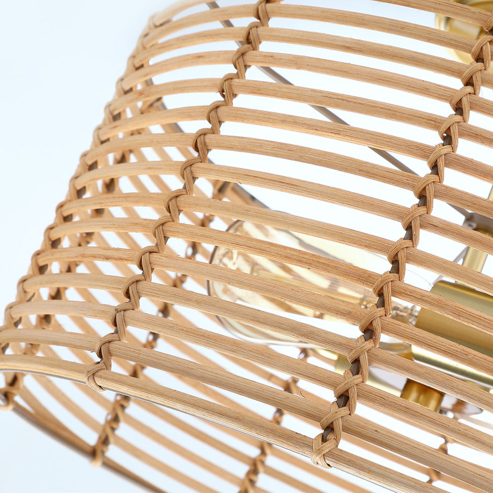 15.4"W 2-Light Bohemian Rattan Semi-Flush Mount Ceiling Light