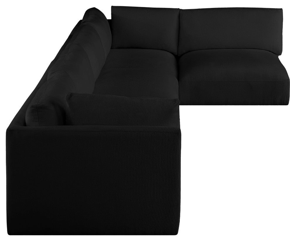 Ease Fabric Upholstered L-Shaped Modular Sectional, Black, 5 Piece: 2 Corner, 3 Armless