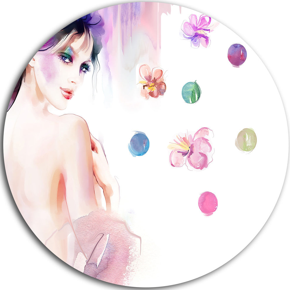 Fashion Woman With Purple Shade, Watercolor Round Wall Art, 36"