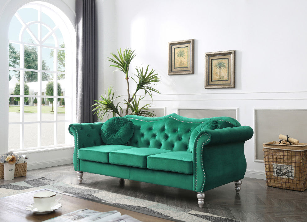 Hollywood Velvet Tufted Sofa, Green