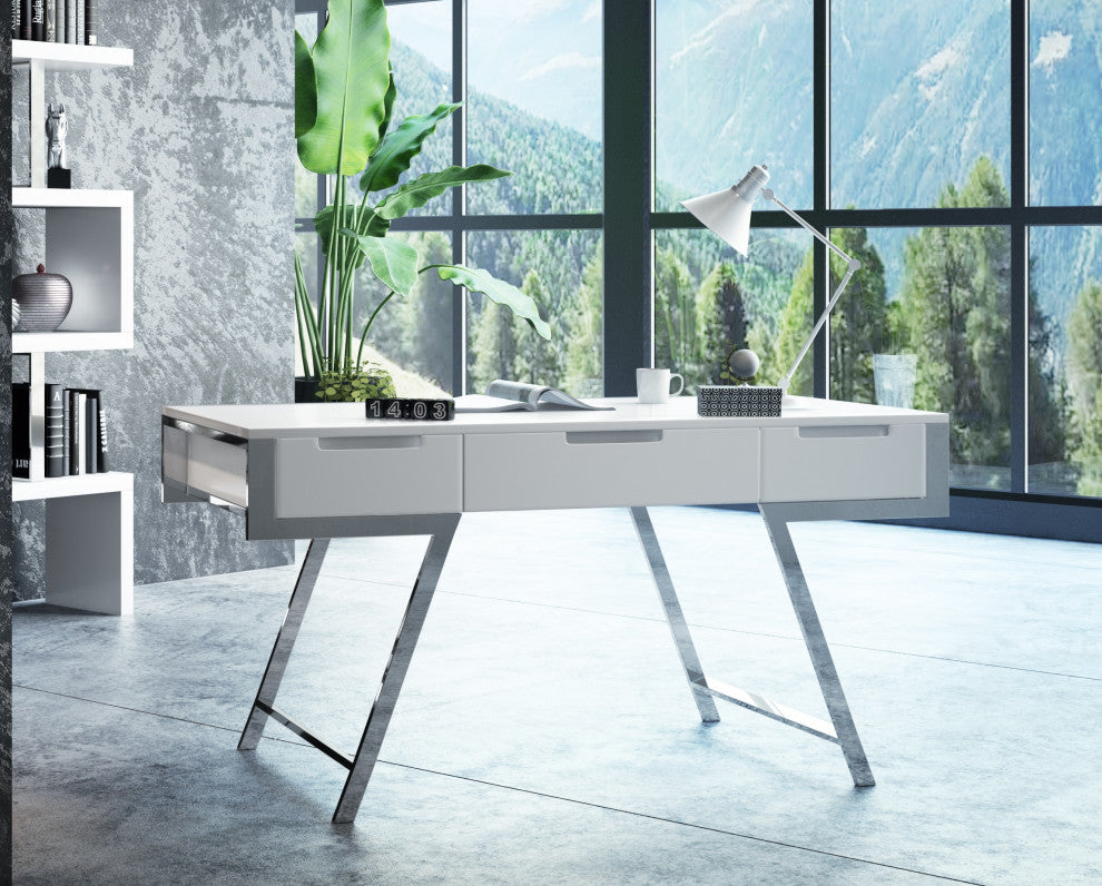 Modrest Dessart Modern White Gloss Desk