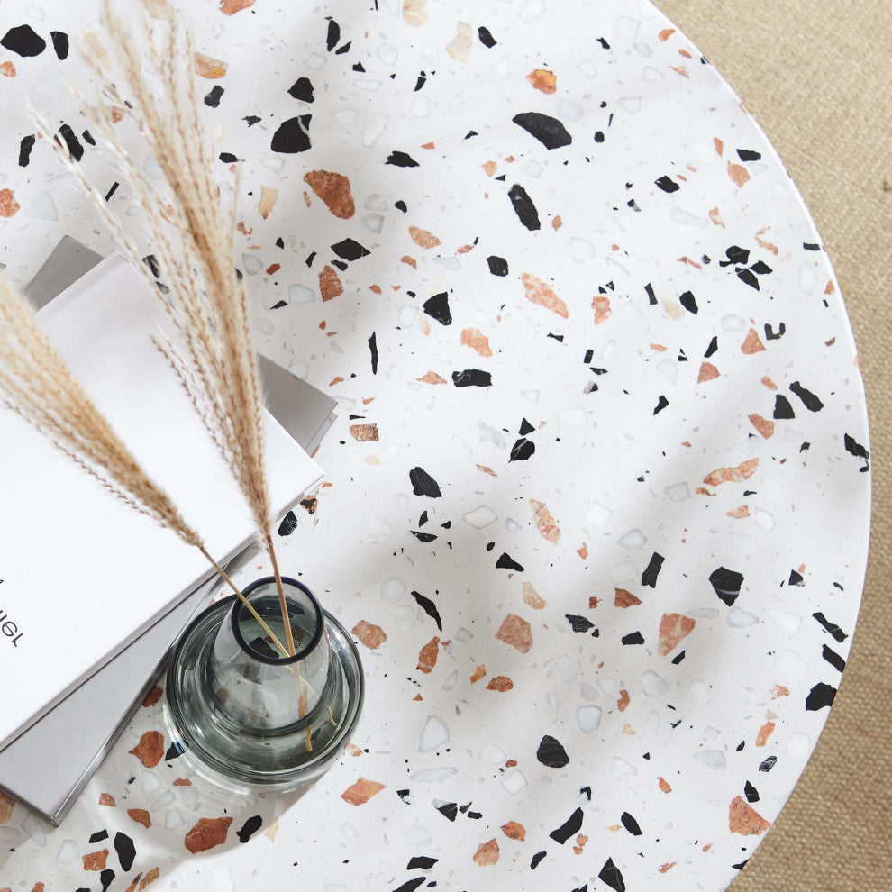 Coffee Table, Round, White Black, Wood, Metal, Modern, Lounge Cafe Hospitality