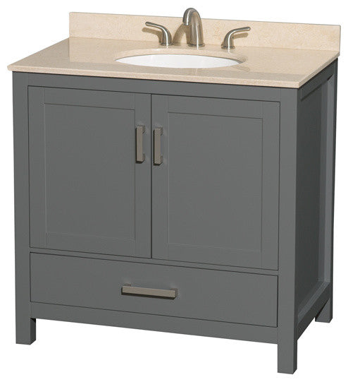 Sheffield 36" Dark Gray Single Vanity, Ivory Marble Top, Um Rd Sink, No
