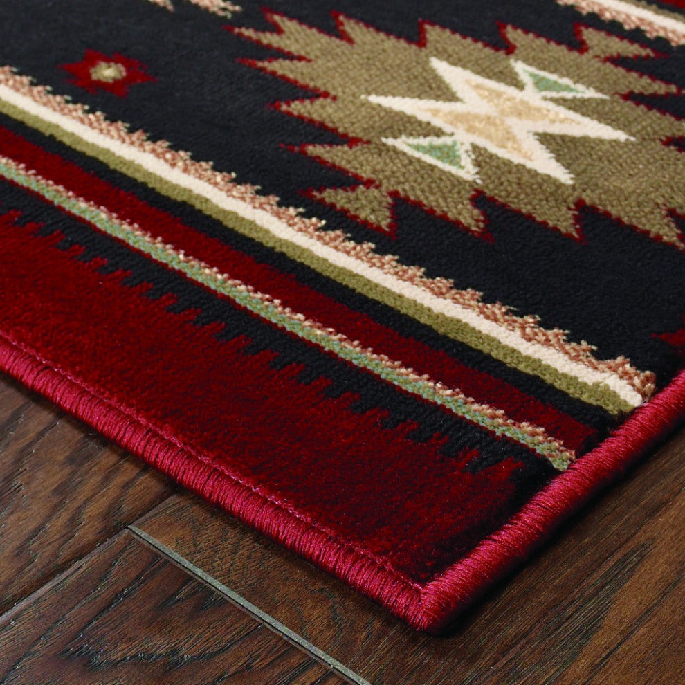 7" x 10" Red and Beige Ikat Pattern Area Rug