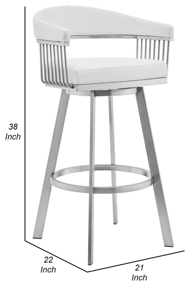 Benzara BM282050 Oliver 30" Bar Stool, Vegan Faux Leather Slatted, White