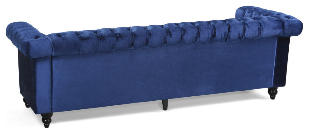 Spencer Tufted Chesterfield Velvet 3-Seater Sofa, Midnight Blue/Dark Brown