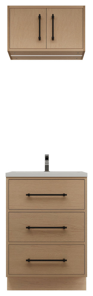 Victoria 24" Solid Wood Bath Vanity, Overhead Cabinet, Yellow Oak