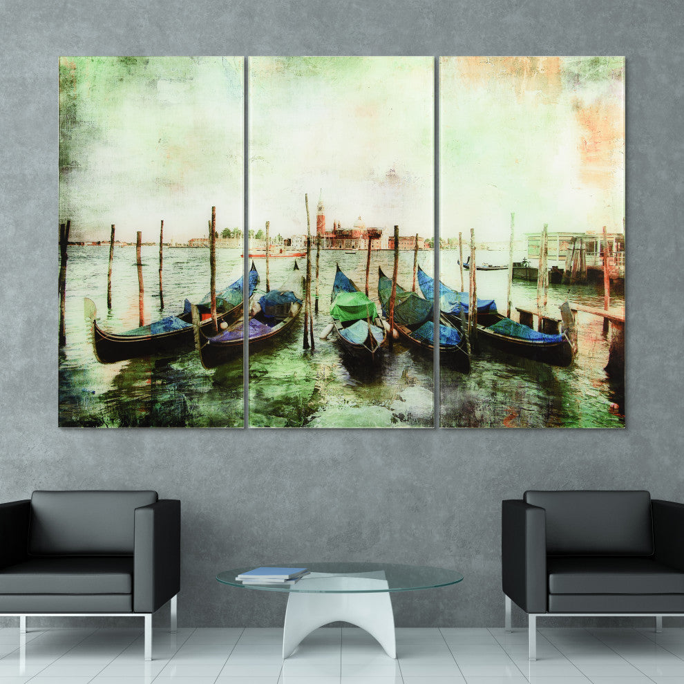 "Venice Gondolas" Frameless Free Floating Tempered Panel Graphic Wall Art Set