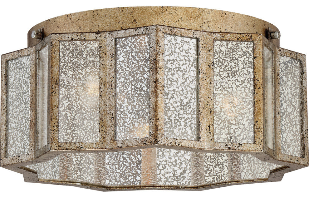 Quoizel SRE1616AGL Three Light Flush Mount Shrine Aged Gold