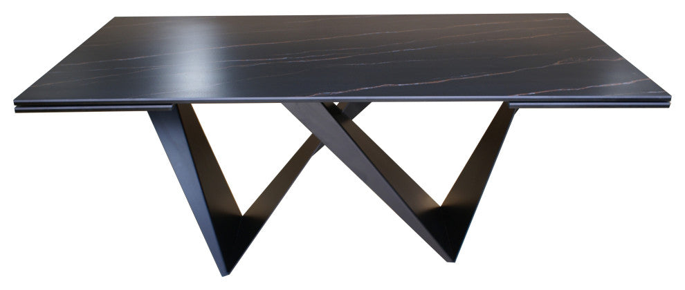 DAVEE Furniture Extendable Dining Table, Slate Black Ceramic Table Top