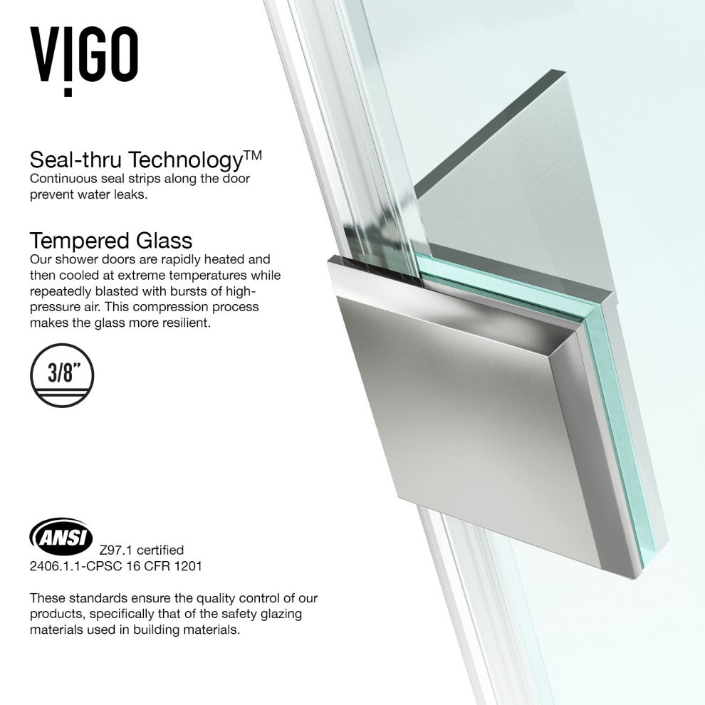 VIGO Piedmont Frameless Hinged Neo-Angle Shower Enclosure, Brushed Nickel, 36" D X 36" W, Low Base