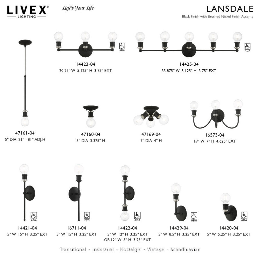 Lansdale 1 Light Black With Brushed Nickel Accents Single Pendant