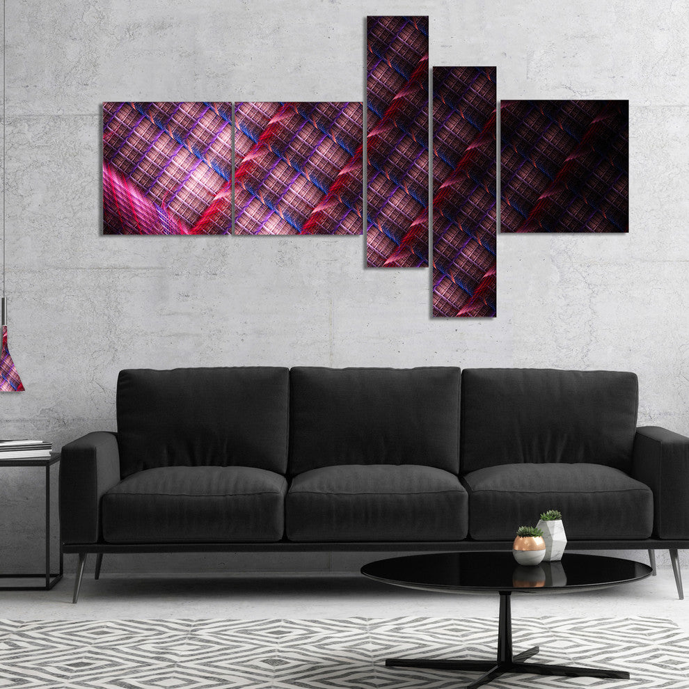 Dark Pink Abstract Metal Grill, Abstract Art on Canvas, 60"x32", 5 panels