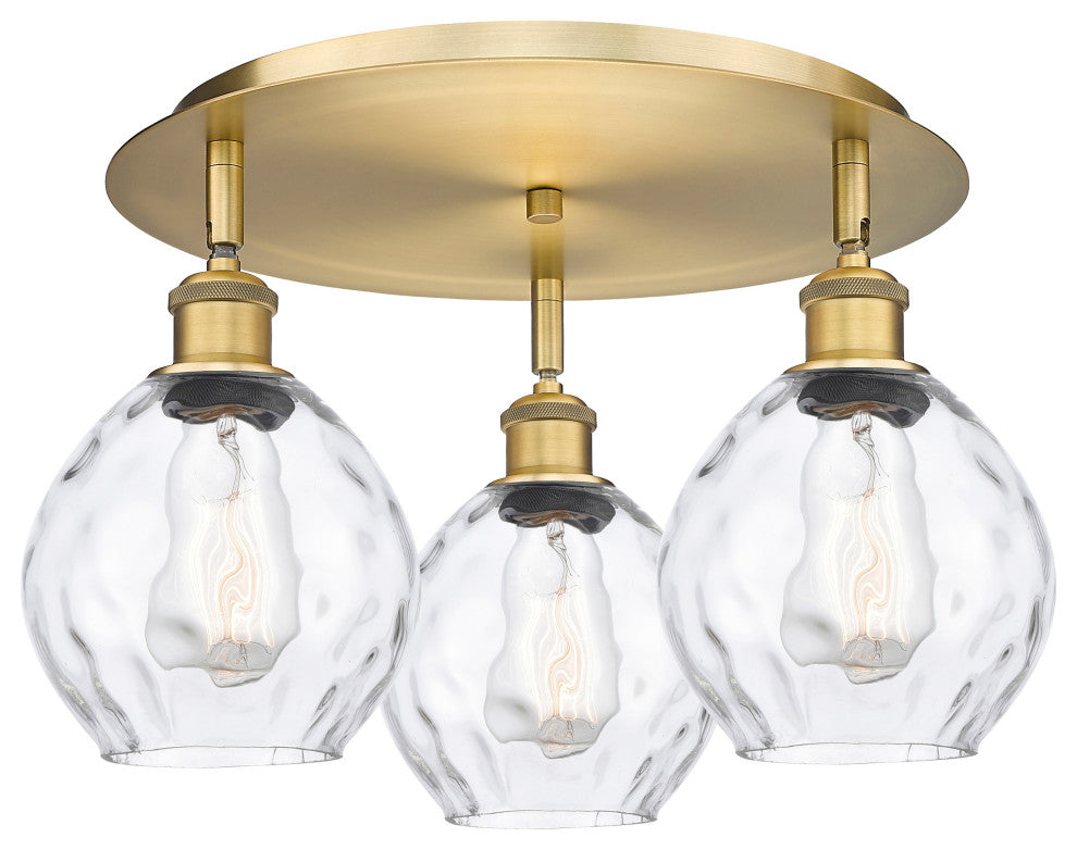 Waverly-3 Light 18" Flush Mount-Brushed Brass, Clear Glass Shade