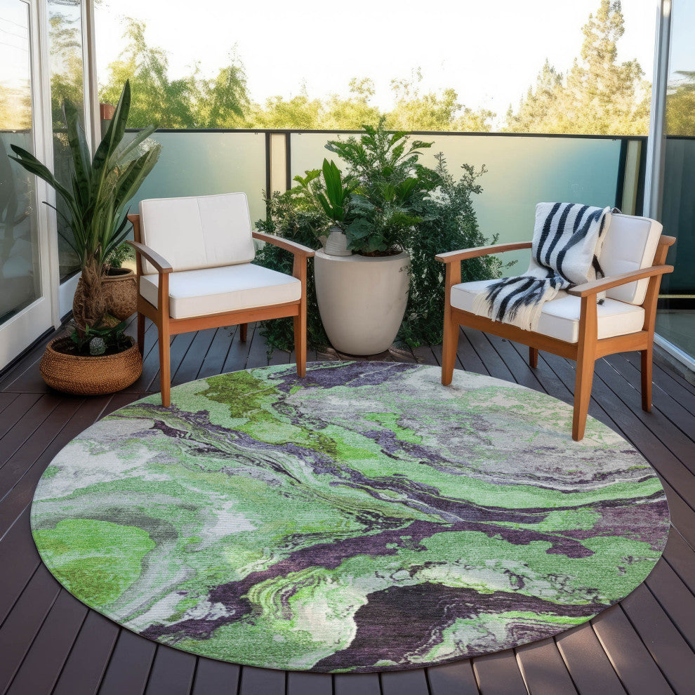 Machine Washable Indoor/Outdoor Chantille ACN1908 Green 8' x 8' Round Rug