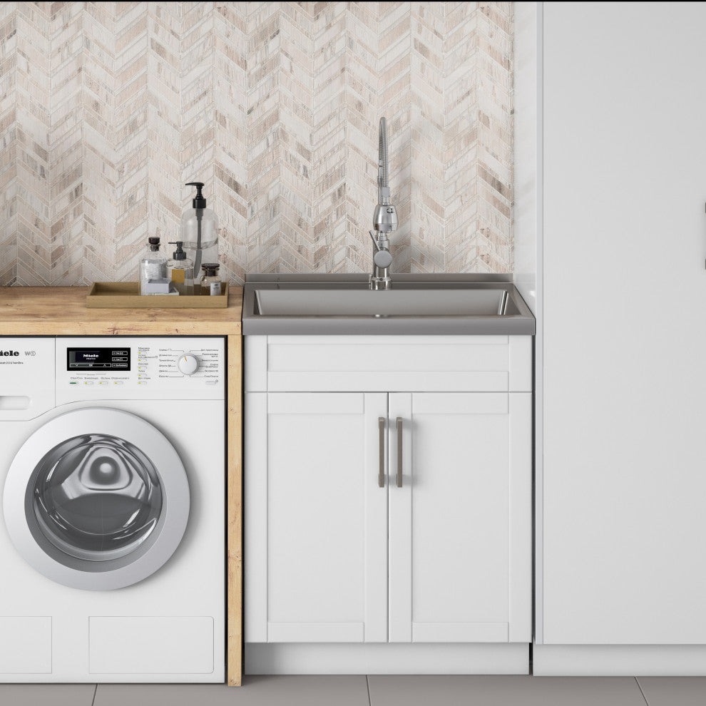 Hennessy Contemporary 24" Deluxe Laundry Cabinet, Faucet, White, 28"