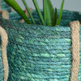 3 Piece Teal Green Wicker Baskets Set