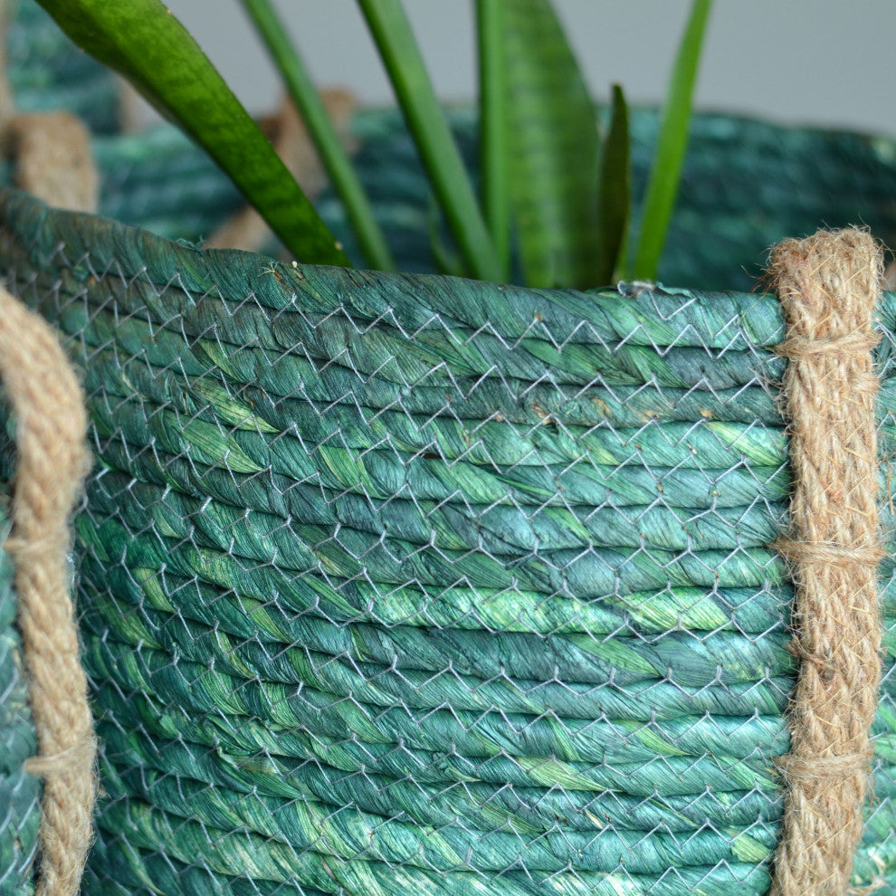 3 Piece Teal Green Wicker Baskets Set
