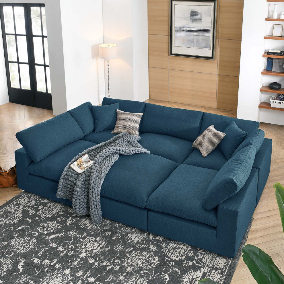 Modular Sectional Deep Sofa Set, Azure Navy Blue, Fabric, Modern, Hospitality
