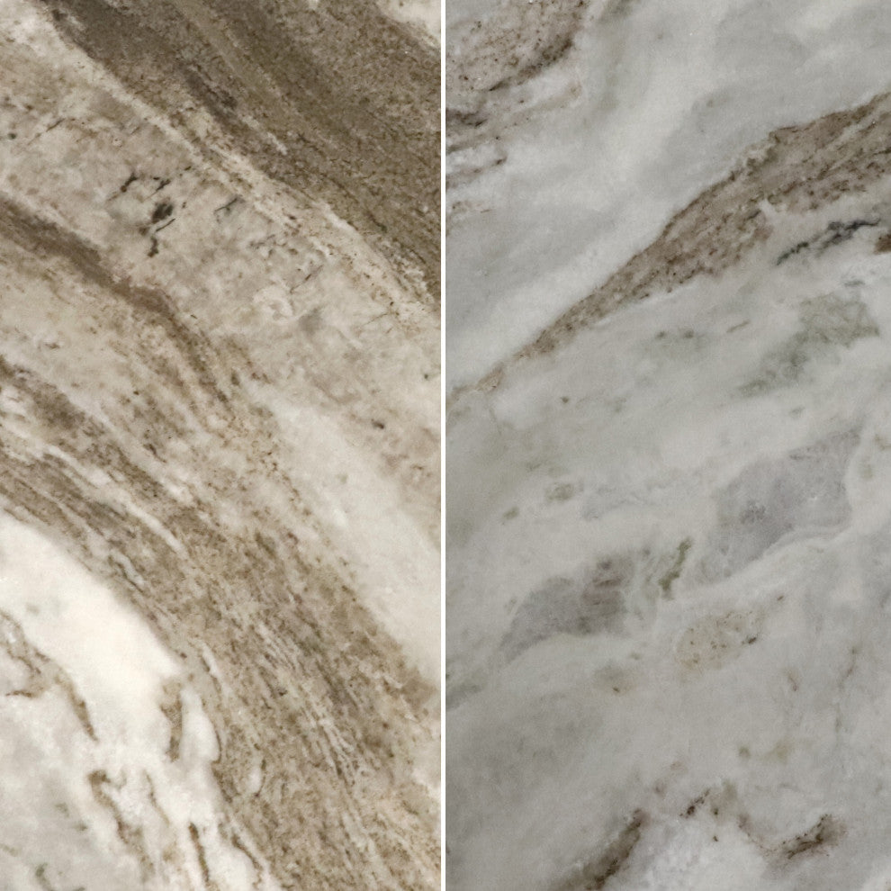 Marbelle I-Beam Marble Side Table, Toronto Sand/Antique Nickel Finish