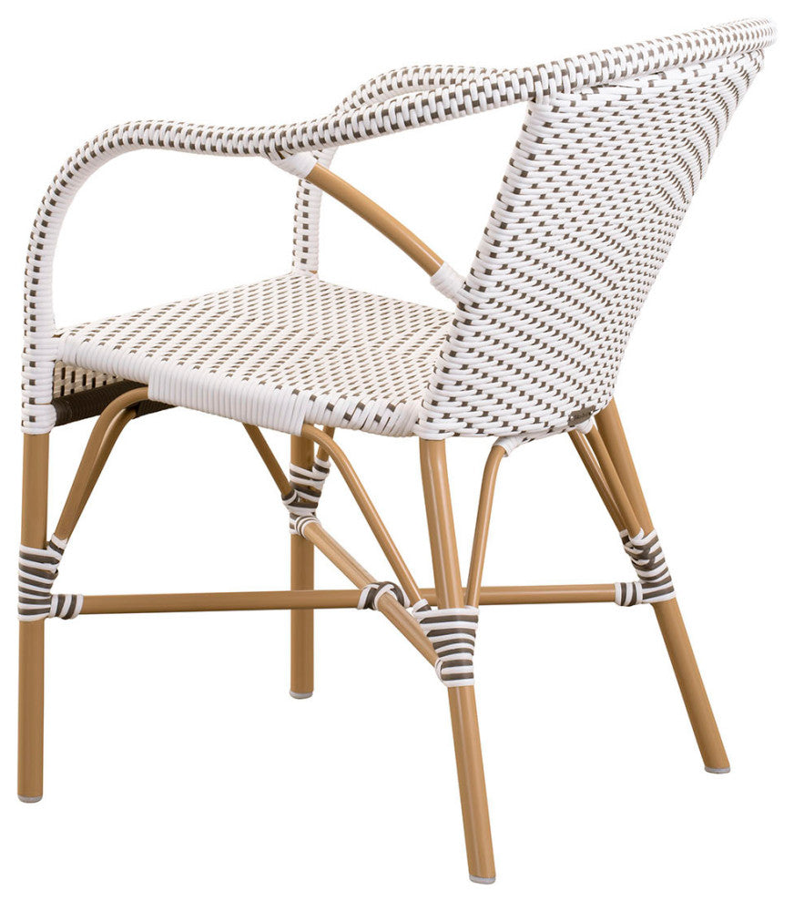 Madeleine Outdoor Dining Armchair, Almond Frame, White With Cappuccino Dots