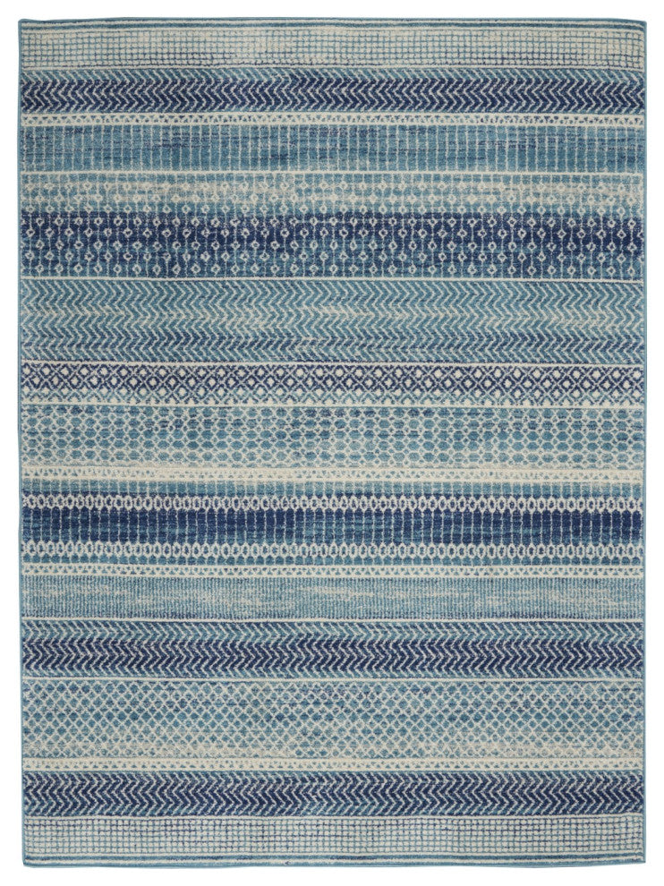 5' X 7' Navy Blue Southwestern Power Loom Area Rug