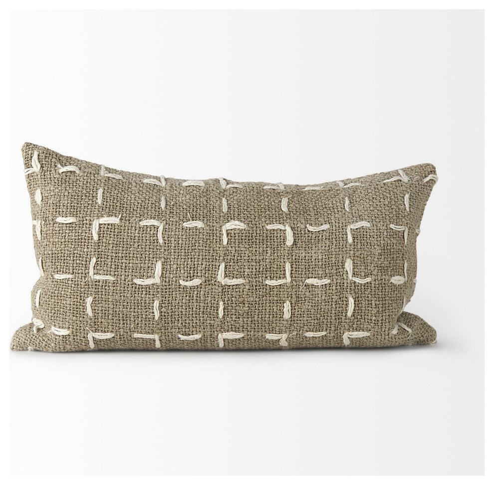 Rustic Sand and White Lumbar Decorative Pillow Cover