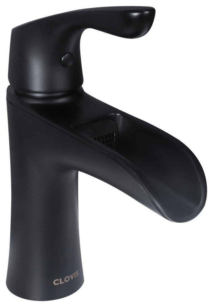 Waterfall Single Handle Single Hole Bathroom Faucet With Pop Up Drain Assembly, Matte Black