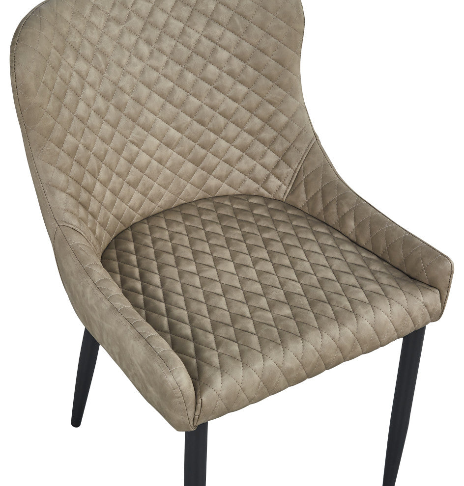 Tufted Faux Leather Dining Chair With Black Base, Set of 4, Light Gray