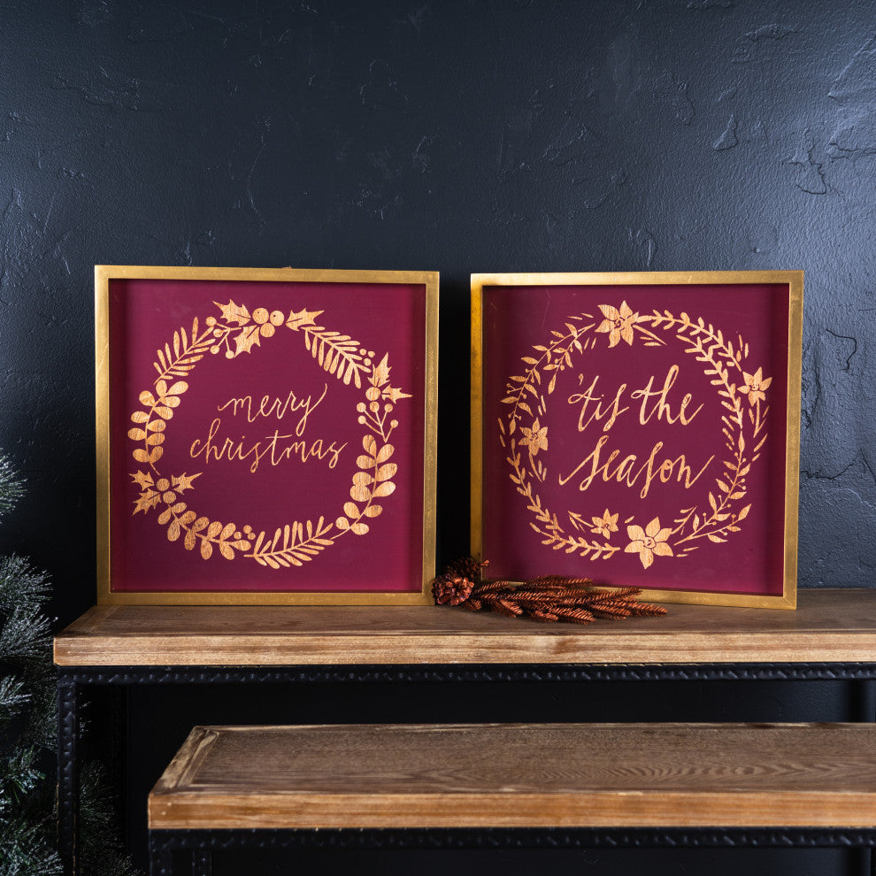 Framed Holiday Sentiment Sign, Set of 2