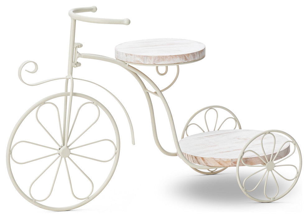 24"L Metal Tricycle Planter Stand, White