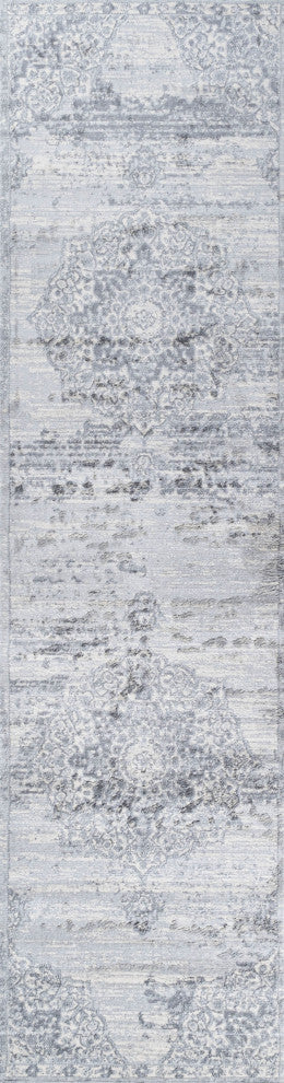 Modern Persian Moroccan Medallion Light Gray 2'x10' Runner Rug