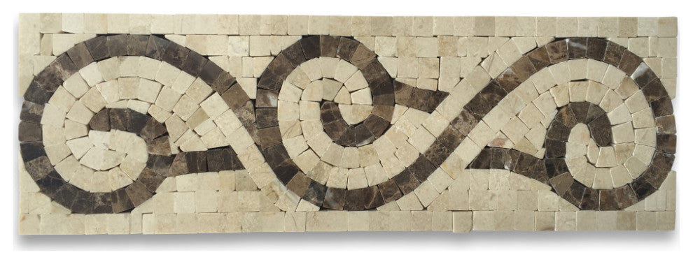 Marble Mosaic Border Bathroom Listello Tile Vine Crema 4x12 Polished, 1 piece