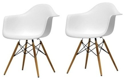 Set of 2 DAW Plastic Dining Armchair, Wood Eiffel Legs