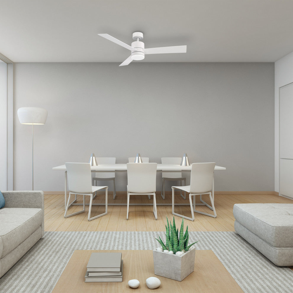 San Francisco 3-Blade Smart Flush Mount Ceiling Fan 52" Matte White, Light Kit